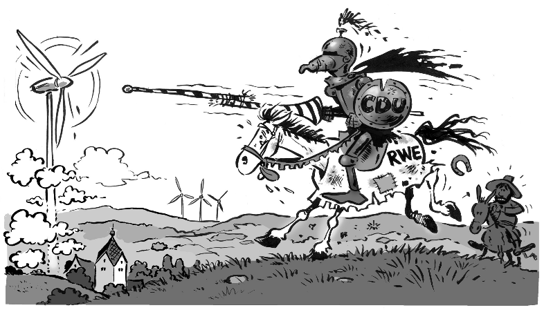 Kampf gegen die Windmühlen (aus Wikipedia)Heute ist Don Quijotes Kampf gegen die Windmühle(n) die bekannteste Episode des Romans..... Einer häufigen Interpretation zufolge war das 17. Jahrhundert von diesem ausweglosen Kampf des gnädigen Herrn gegen die g